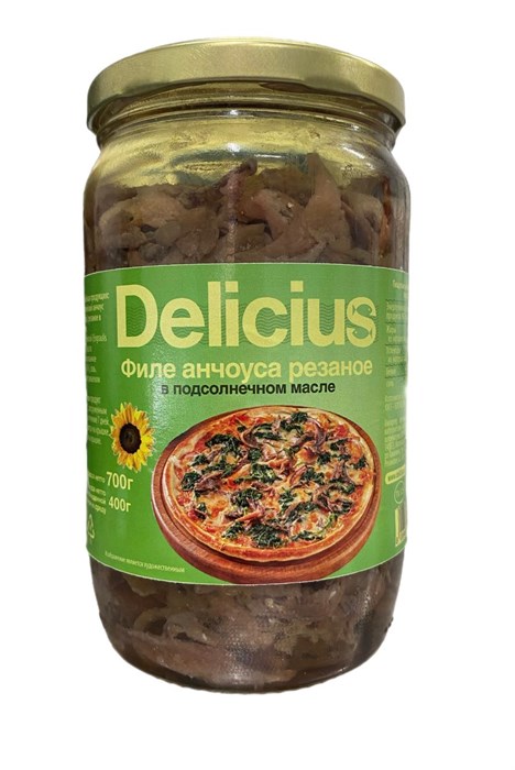 Филе анчоуса Резанное европейского в подсолнечном масле Delicius ст. бан. (0,700 кг) 6 шт/упак MC-00021262 - фото 814